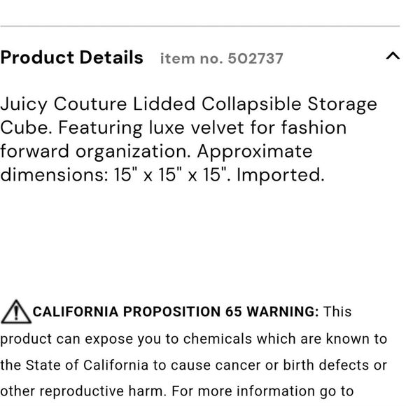 Juicy Couture Home Logo Crown Lidded Collapsible Storage Cube - Picture 7 of 9